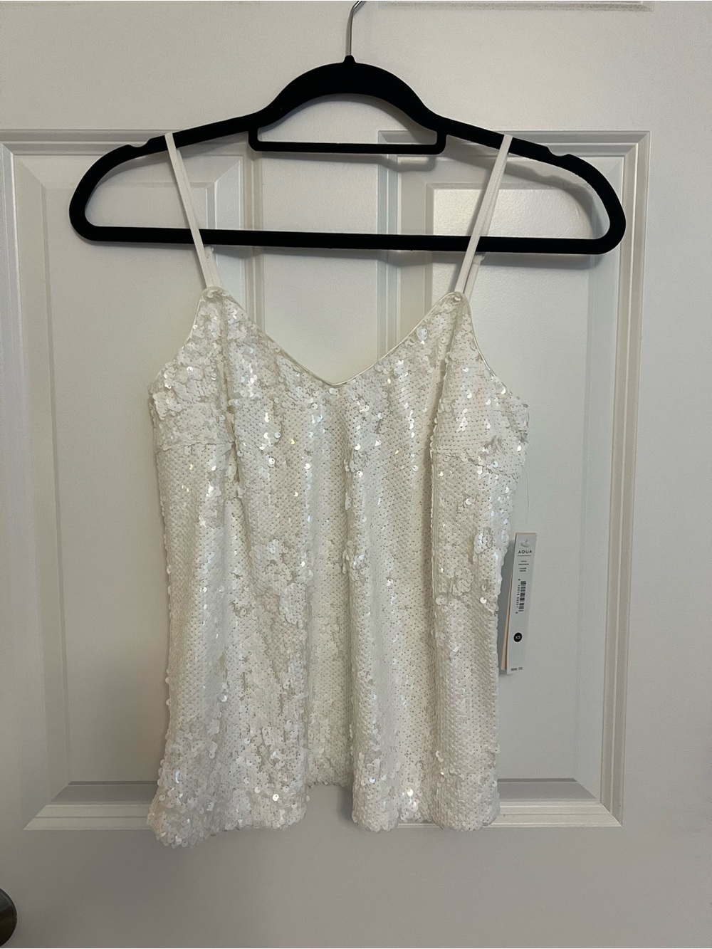 Aqua White Sequin V-Neck Camisole